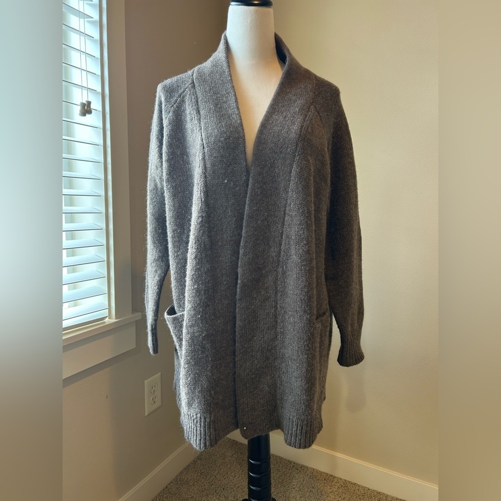 J Jill Gray Brown Open Front Cardigan with Pockets size M
